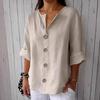 Women's Loose Cotton Linen V-neck Button Down T-shirt Summer Blouses New Shirts