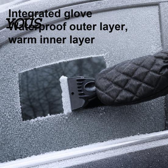 Scratch Free Glass Deicing Tool Car Snow Shovel with Built-in Glove, Integrated Winter Ice Scraper Mitt Durable for Truck Windshield Windshield,