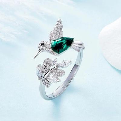 Elegant Natural Blue Stone Adjustable Hummingbird Rings for Women Glass Filled Rings Female Engagement Wedding Party Jewelry