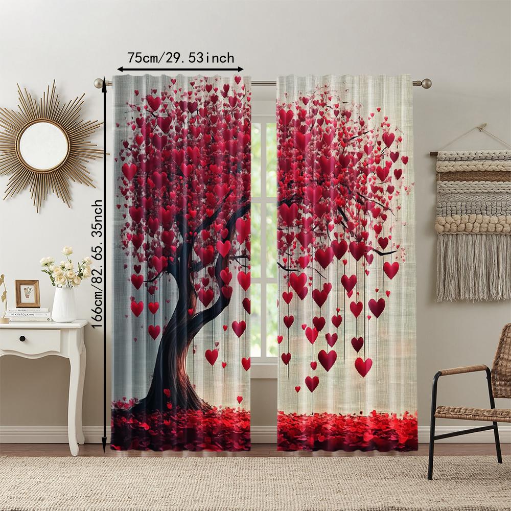 Set Of 2 Versatile Polyester Transparent Curtains Home Decoration Valentine Use Bedrooms Living Rooms Curtain For Area Made