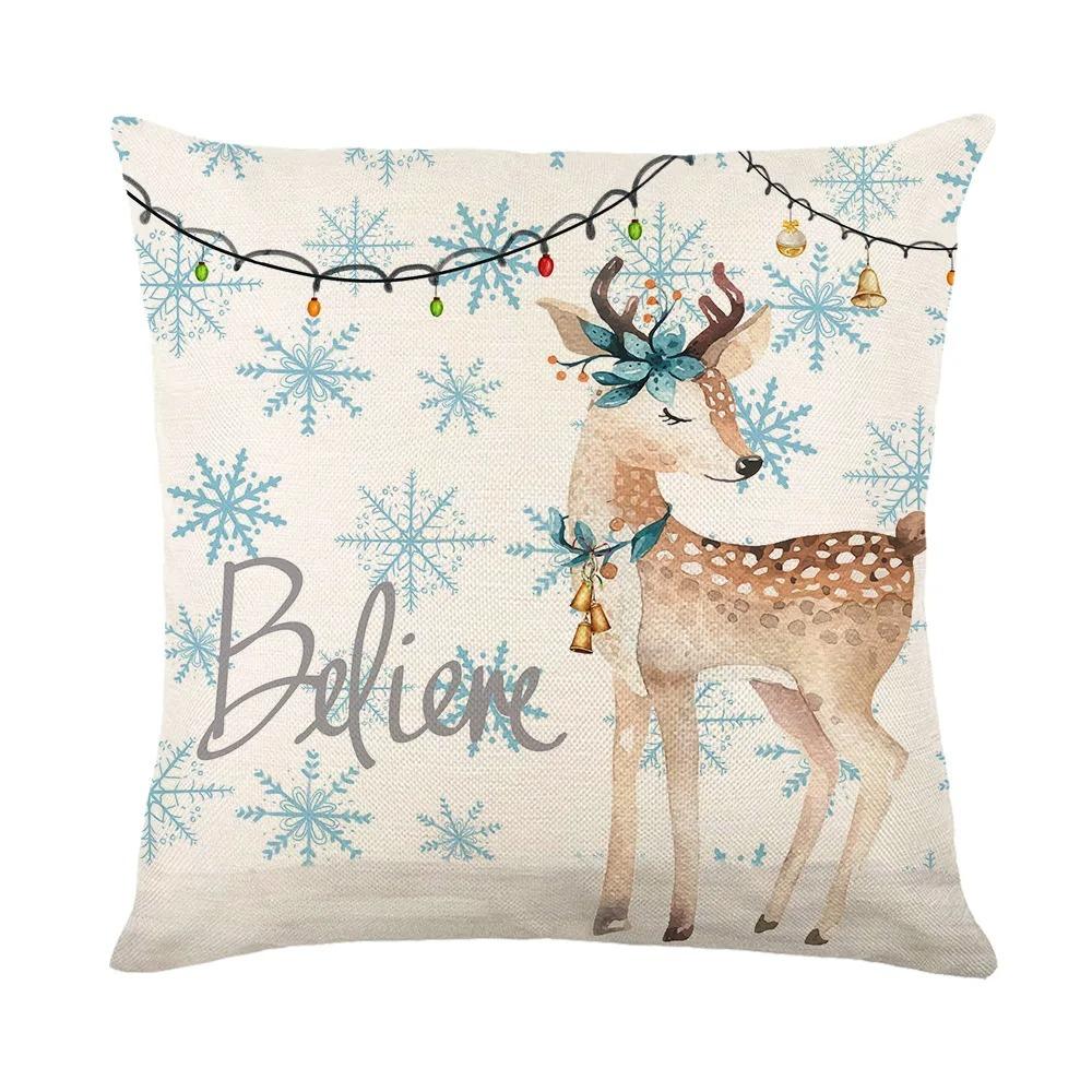 1 Piece of Merry Christmas Decoration Pillow Cover Fawn Christmas Tree Santa Claus Snowman Printed Cushion Suite Home Decoration