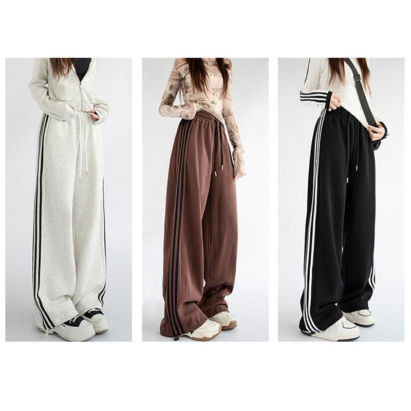 Женские свободные полосатые спортивные брюки осень-зима повседневные брюки с высокой — фото 17