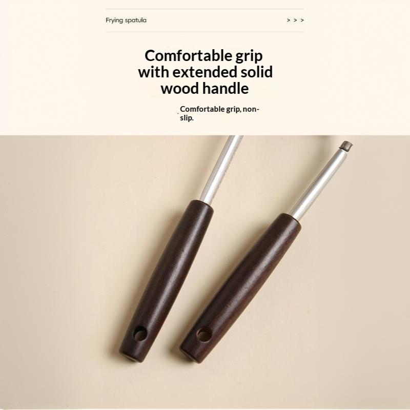 Stainless Steel Cooking Utensil Ergonomic Non-slip Wooden Handle Food Safe Cookware for Home Kitchen Student Dorm Use