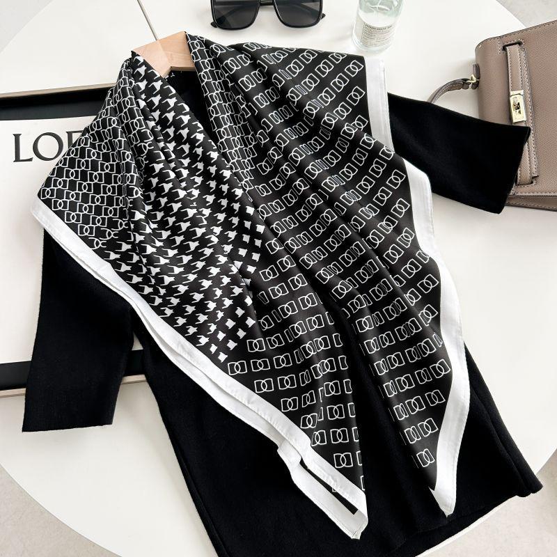 

Печатный буквенный высококачественный искусственный шелк женский твил шелковый декоративный женский шелковый шарф 90cm