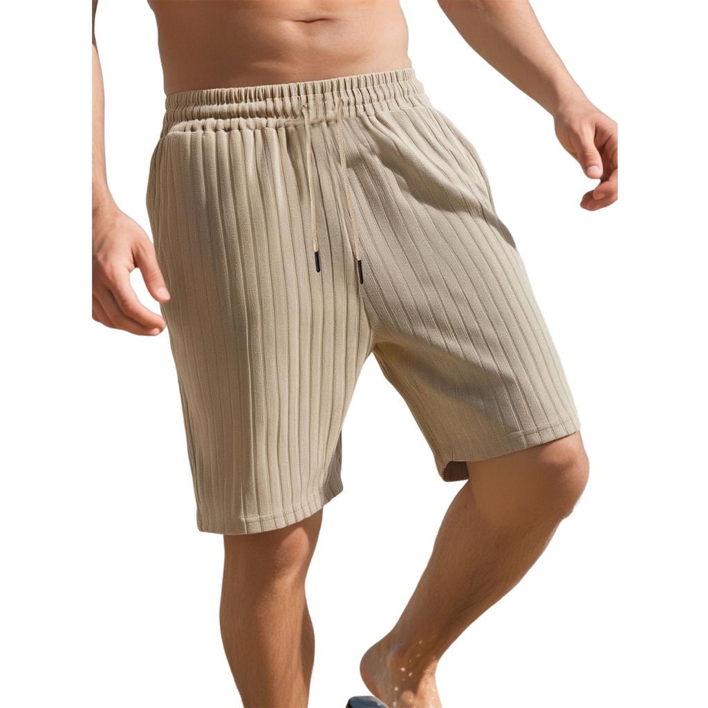 Men's Multi-pocket Sport Shorts With Drawstring And Striped Beach Pants