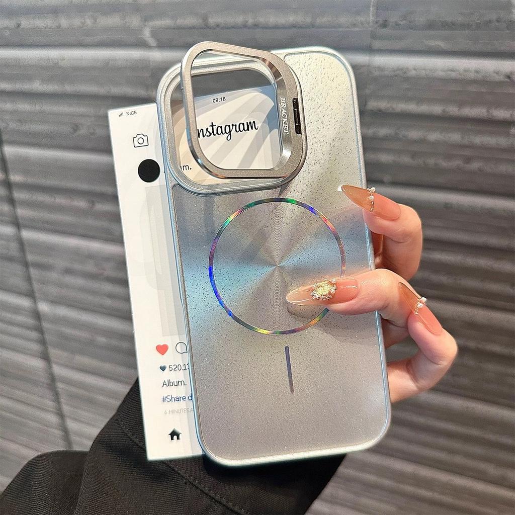 Metal Lens Bracket Glitter Aurora Magnetic Case for For Iphone 16 1 14 13 12 11 Pro Max For  Wireless Charging Cover