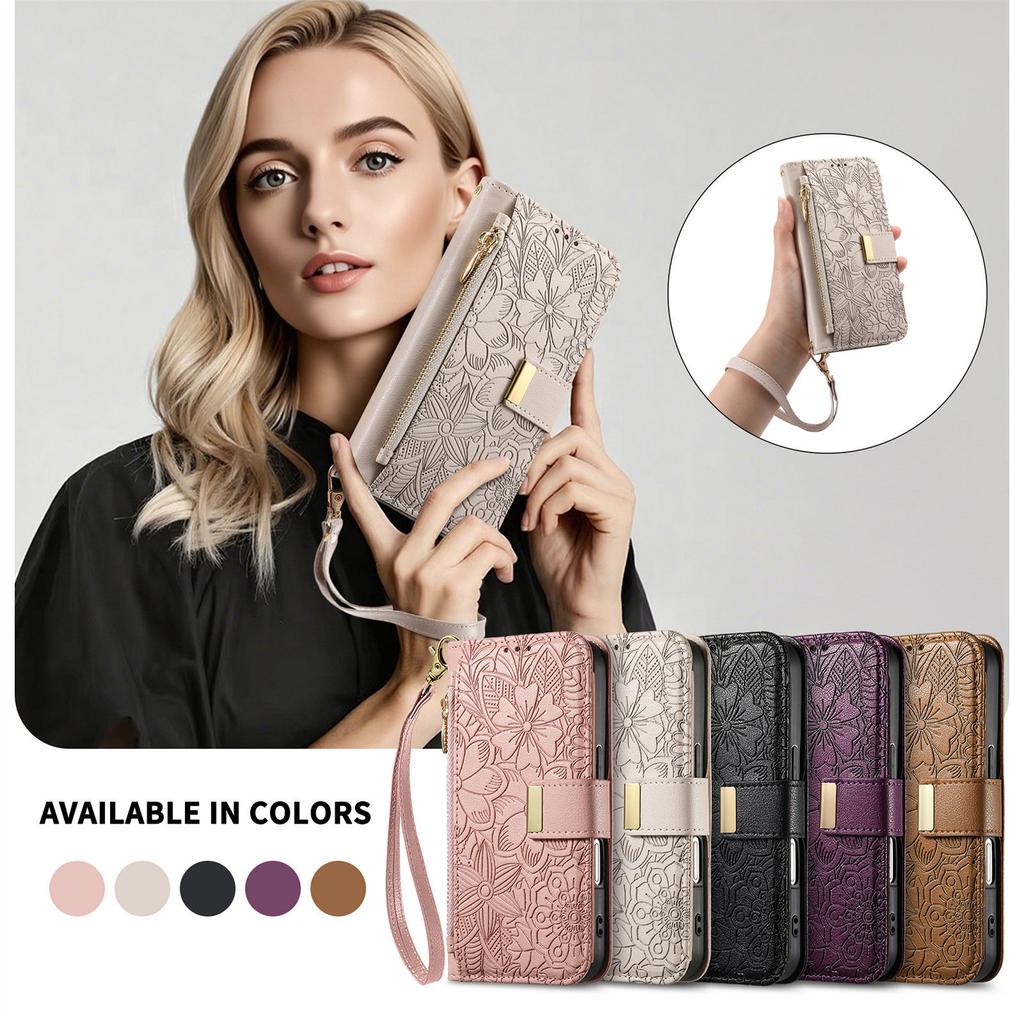 Floral Leather Wallet Case for Oppo A3 Pro/A5 Pro/Realme C63/C75/Reno12 F...Vintage All-in-One Card Holder w/Stand, Magnetic Closure & Wrist Strap