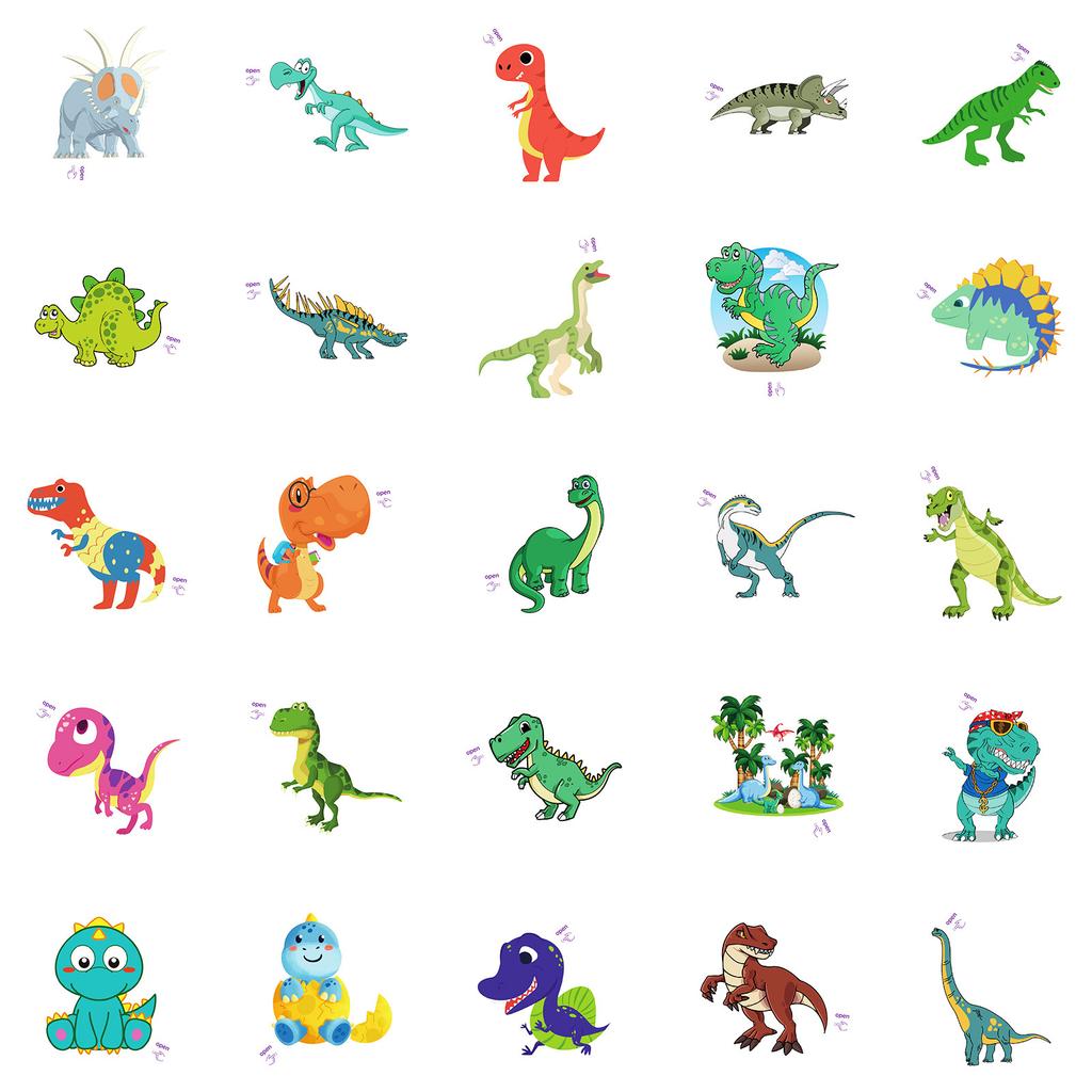 50 Hand-Drawn Cute Dinosaur Graffiti, Small Ears Easy To Tear Stickers, Children'S Cartoons, Waterproof, Non-Repeat Decorative Stickers