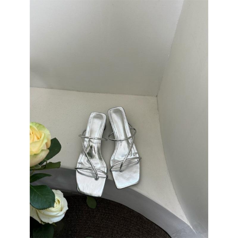 

Premium temperament, toe cool slippers, fairy shoes, summer new medium and high heel sandals 39 серебряный