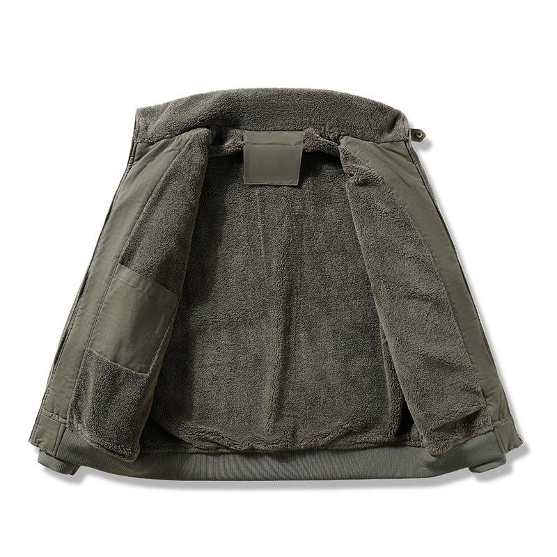 Chaqueta de Trabajo Retro Americana para Hombre Invierno Hombre Más Terciopelo Engrosado Solapa de Terciopelo de Cordero