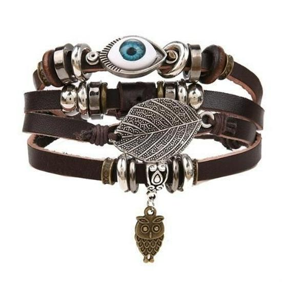 Schmetterling Stern Mond Anhänger Vintage Mehrschichtiges Lederarmband