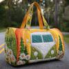 3D Quilted Travel Duffel Bag with Car Design Lightweight Portable Handheld Luggage Bag for Weekend Trips and Gym Use 16x8x8 Inches