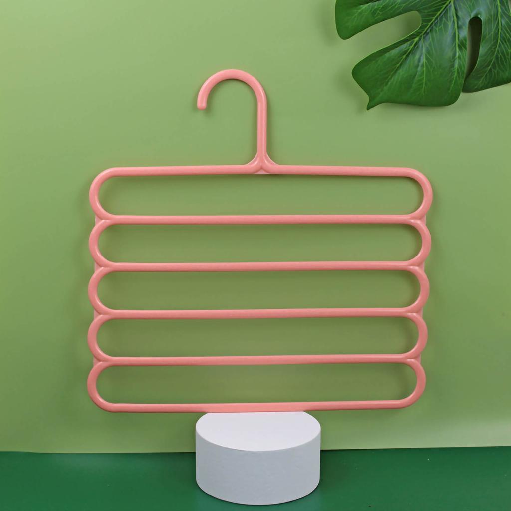 Hosenbügel 5 Lagen Platzsparend PP Schrank Aufbewahrungsorganizer Regal für Schal HandtuchPink