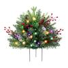 Pre-lit Christmas Tree Urn Filler Battery Operated Artificial Xmas Tree with Cones Berries Holiday Porch Planter Filler with Tripod Stake And LED