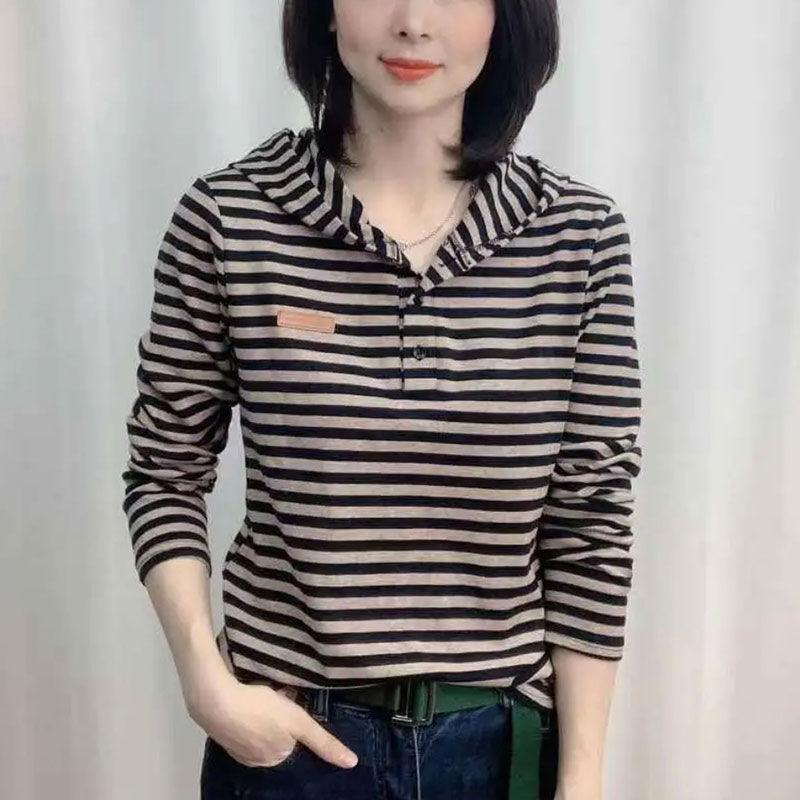 Plus Size Women's T-shirt Hooded Long Sleeve Loose Fit Base Layer Top Trendy Casual Inner Wear Popular Hong Kong Style Design