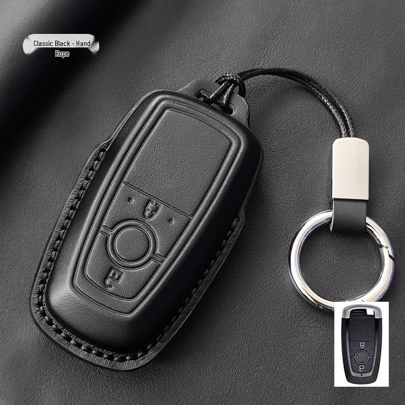 Genuine Leather Key Case for Ford Focus, Mondeo, Edge, Escort, Explorer, and Raptor.