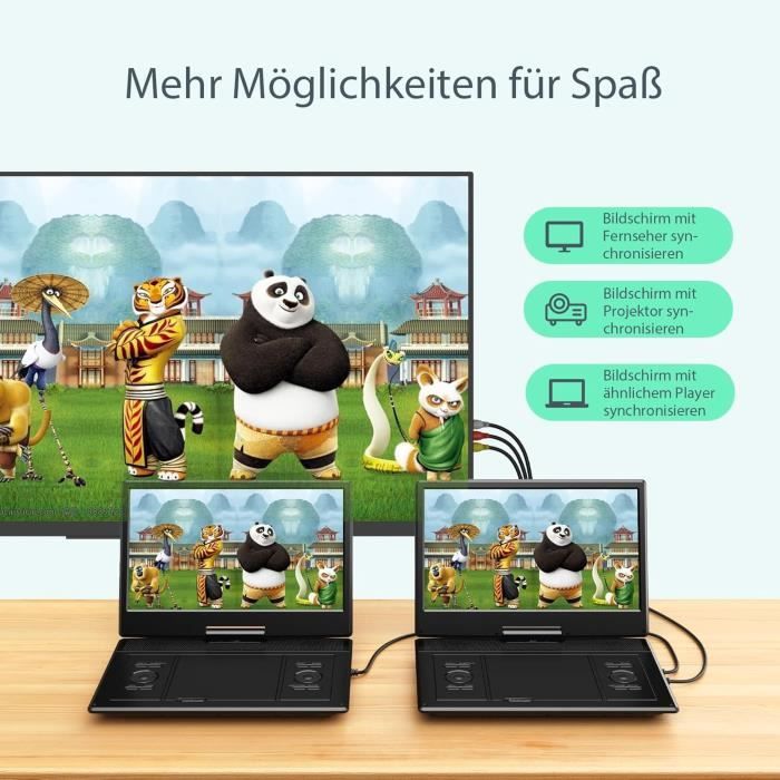 Lecteur dvd portable - yoton - 16 - écran pivotant hd 14 - 4-6 heures de lecture - mémoire intelligente