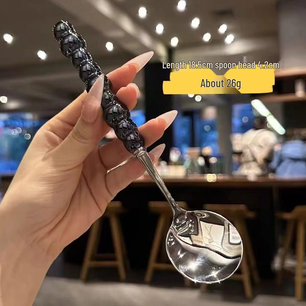 Stainless Steel Spoon with Multicolor Pearl Plastic Handle - Luxury Western Tableware, Long Handle Round Spoon, 410 Stainless Steel