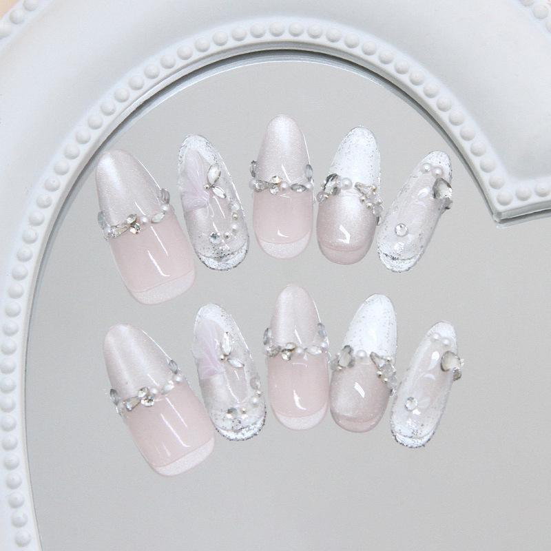 Three-dimensional Streamer Cat's Eye Peach Powder Butterfly Shining Diamond French Temperament European and American Ins Style Removable