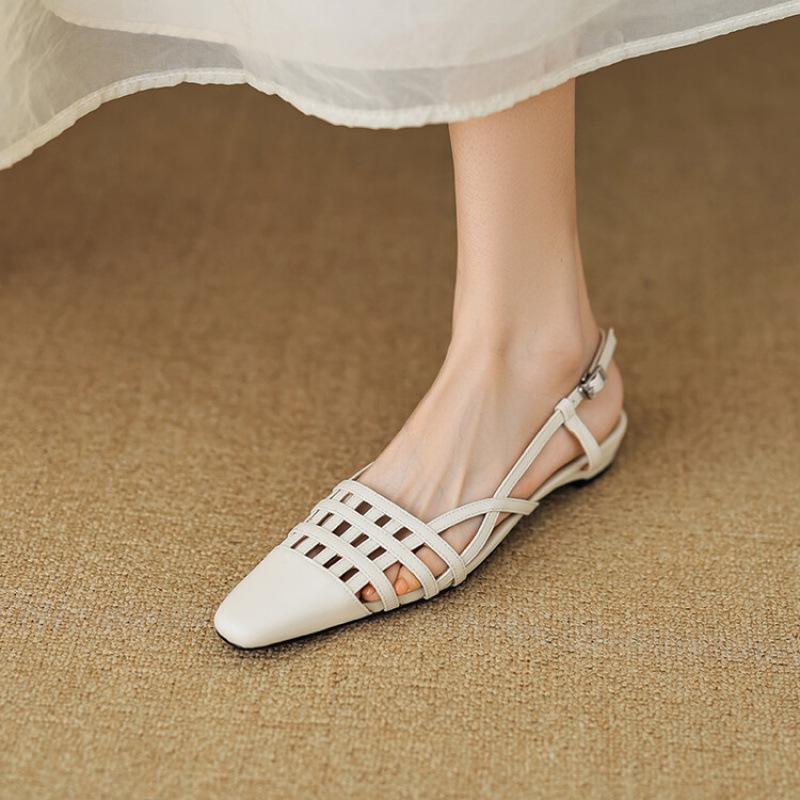 Summer women's bag head back empty sandals casual pointed head beef tendon soft sole leather white foot cover women's flat sandals