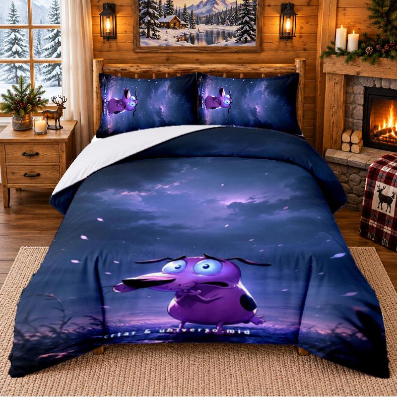 Courage the Cowardly Dog Pattern Bedding 3Pcs Set Bed Sheet And Pillowcases For Indoor Bedroom