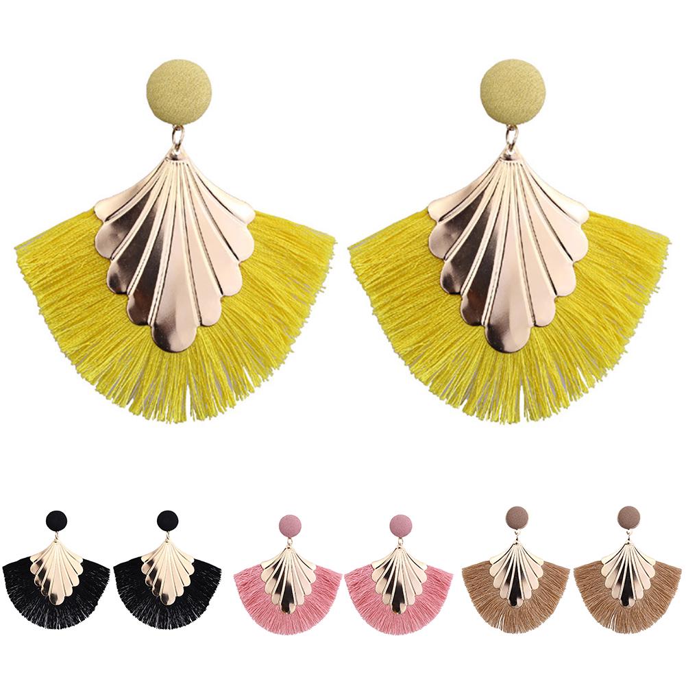 Stylish Bohemia Beach Party Fringed Fan Shape Dangle Women Stud Earrings Jewelry Gift