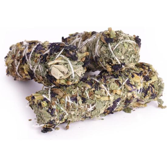 Bless-International Himálajská-Šalvěj-Svatá-Bazalka-Květy-Modrého-Hrášku-Kadidlo Prémiové-100%-Přírodní-a-Organické Ručně-Vyráběné-4-Palce-Dlouhé