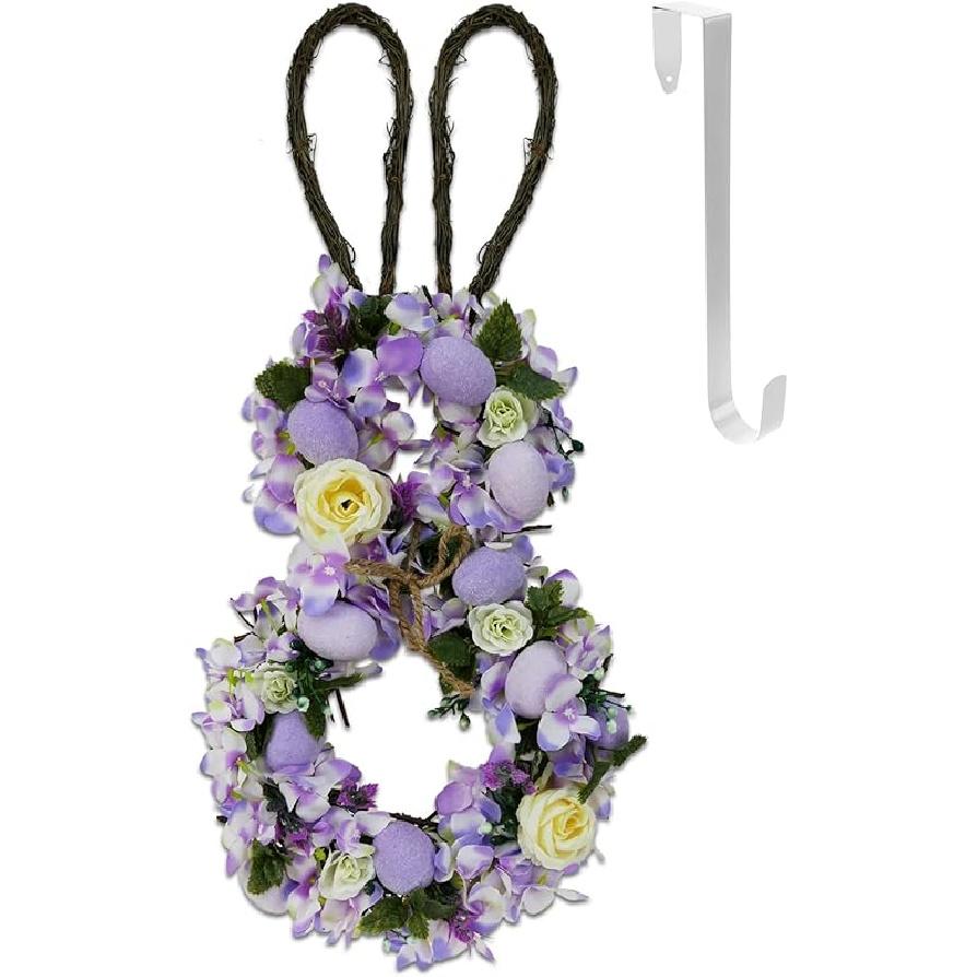 DearSun 11.2" Spring Wreath Easter Wreath with Flowers, Eggs, Green Leaves and Twine, Hanging on Home Indoor Outdoor Front Door Wall