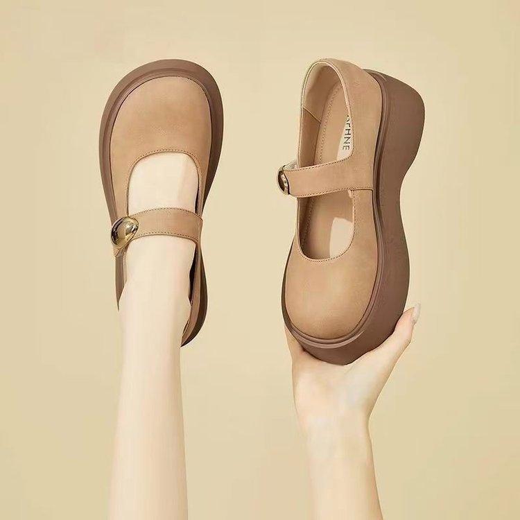 Muffin thick-soled Mary Jane shoes children's new autumn commuter single shoes light mouth versatile small leather shoes