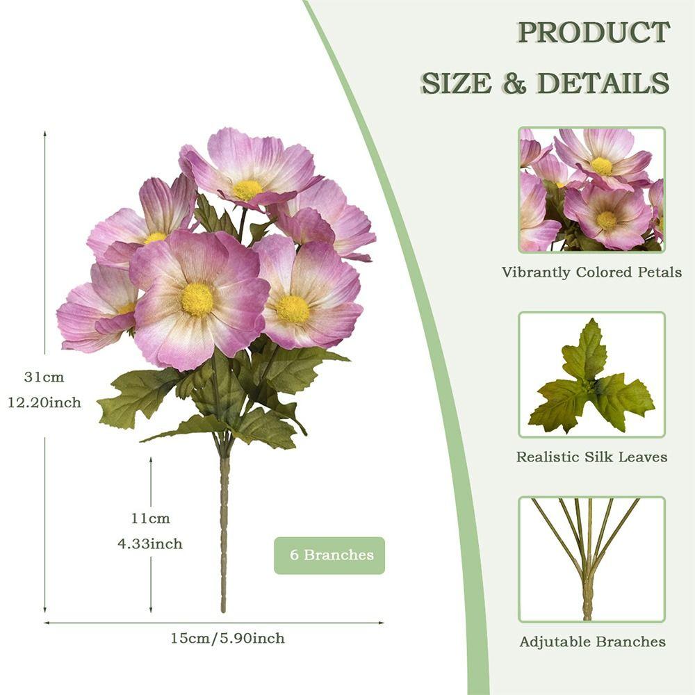 6 Heads Artificial Daisy Flowers Multicolor Silk Petals Simulation Galsang Flower Photo Props Faux Chrysanthemum