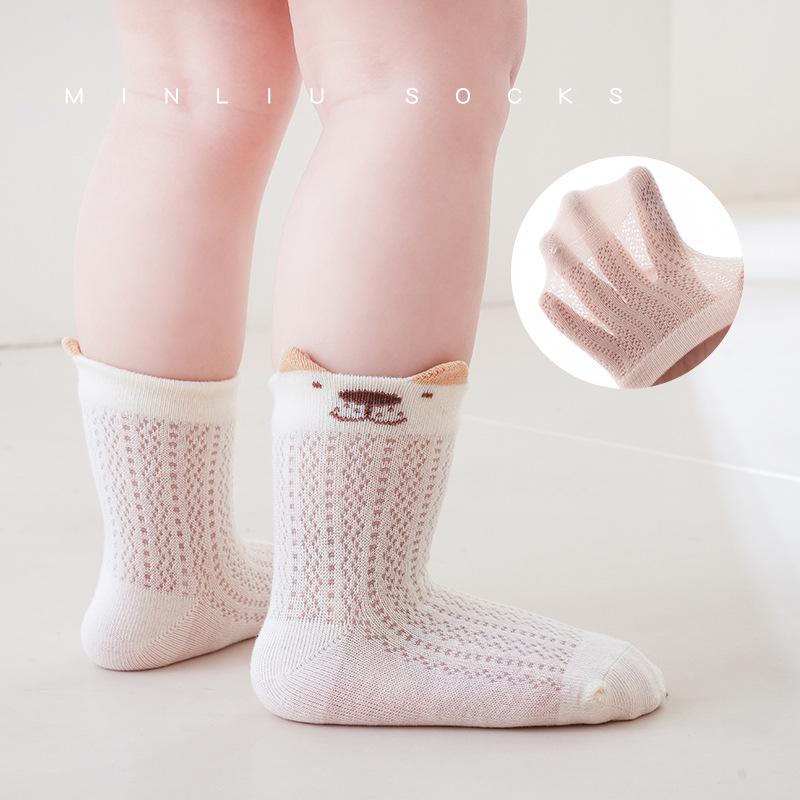 Breathable Summer Mesh Baby Socks - Cute, Thin, Combed Cotton, Boneless Short Tube Design.