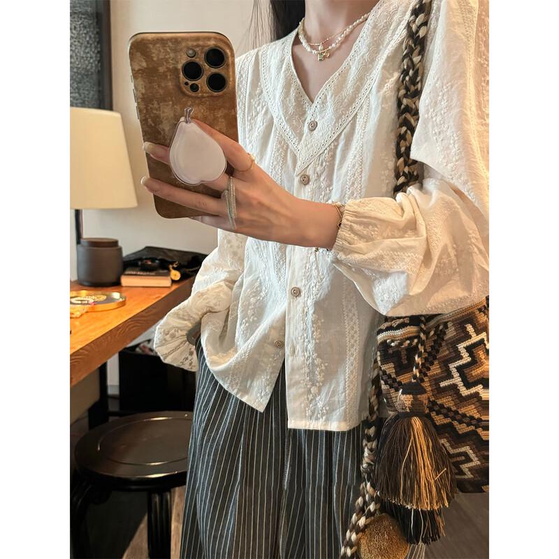 JK&JS Women's Embroidered Pure Cotton White Shirt
