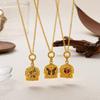 Stainless Steel Painted Printed Adjustable Pendant Opening And Closing Necklace Hand Drawn Flower Heart Pendant Sweater Chain