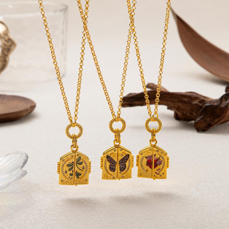 Stainless Steel Painted Printed Adjustable Pendant Opening And Closing Necklace Hand Drawn Flower Heart Pendant Sweater Chain