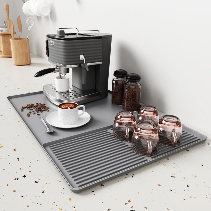 Silicone Coffee Mat, Coffee Maker Mat, 24"x16" Silicone Coffee Mat Spill-Proof, Heat-Resistant, Non-Slip, Detachable Dish Drying