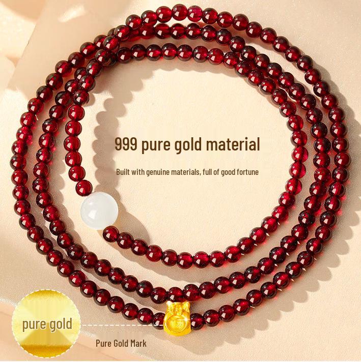 Shuibei 999 Pure Gold Pixiu  Garnet Charm Bracelet Pixiu Approx. 0.1 Inside