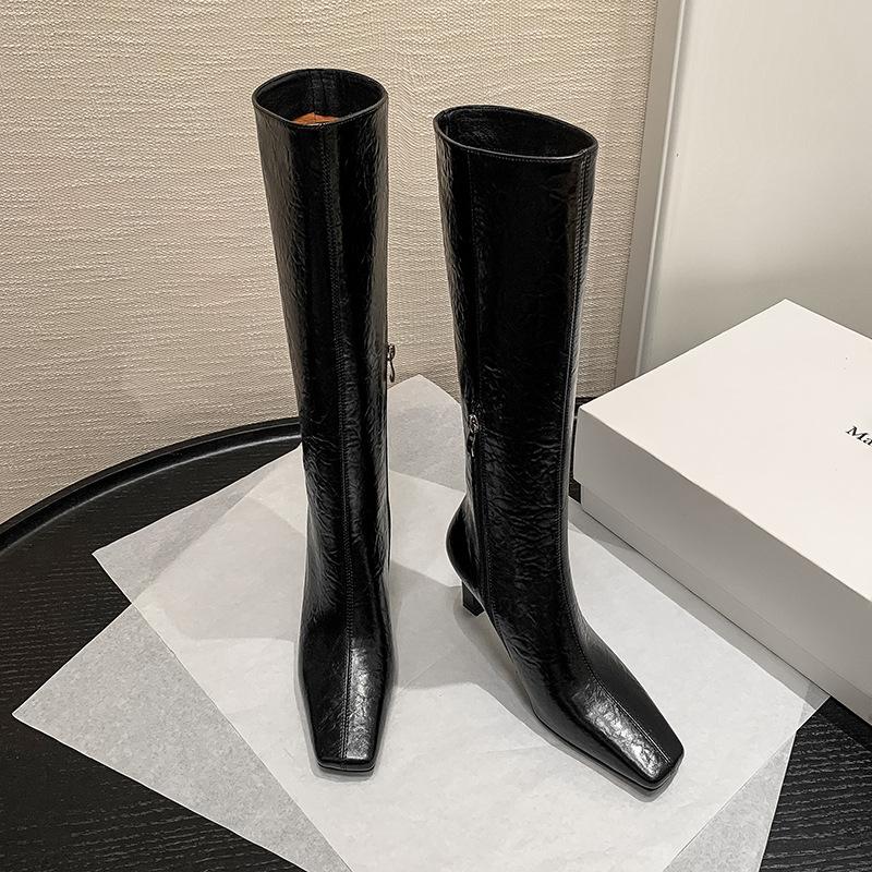 European and American Fashion Simple Temperament Commuter High Boots 2025 Autumn and Winter New Square Head Thin Heel But Knee Long Boots Women