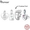 BAMOER Engraved Dangle Charm Silver, Solid 925 Silver Custom Heart Hanging Charm Beads Fit Original Bracelets Necklaces