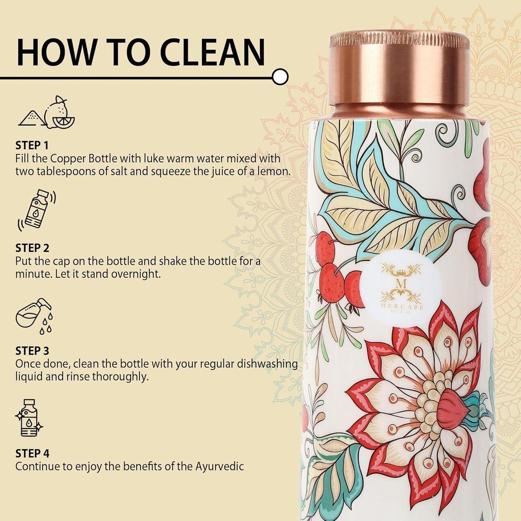 Bottle with 2 Glass | Leak Proof, Durable & Rust Proof | Non-Toxic & BPA Free Steel Bottles | Printed Tamba Bottle (900 ml - 2x 300 ml)