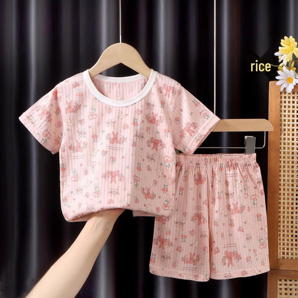 Kids' Summer Jacquard Pajama Set: Short-Sleeved Shirt and Shorts for Boys and Girls