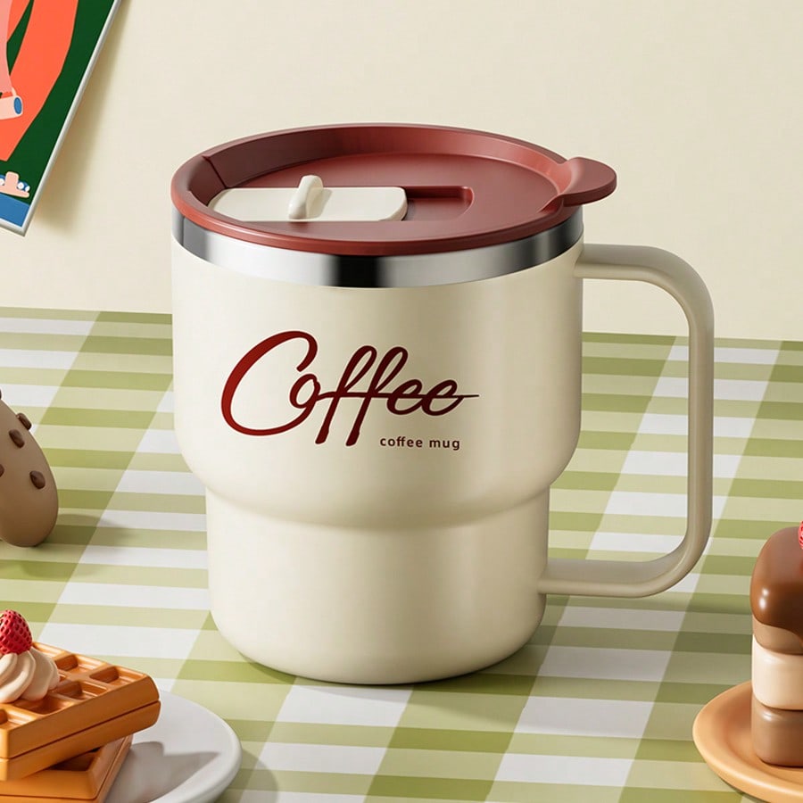 304 Stainless Steel Coffee Mug with Handle & Lid, Double Layer Thermal Insulated Coffee Cup, Anti-Scalding Milk Tea Water Cup
