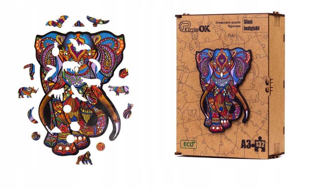 Puzzle Drewniane Układanka Słoń Słonik Kolorowy Pua3-05326