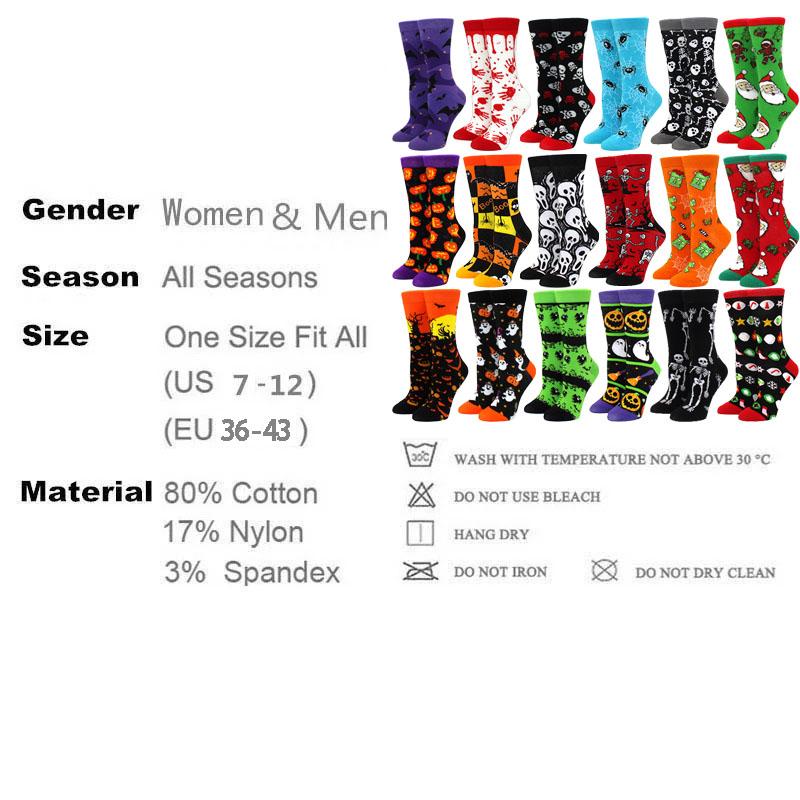 1 Paire de Chaussettes Mi-Mollet Personnalité Chauve-Souris Homme Tête de Mort Femme Araignée Marée Main Sanglante Halloween Femme