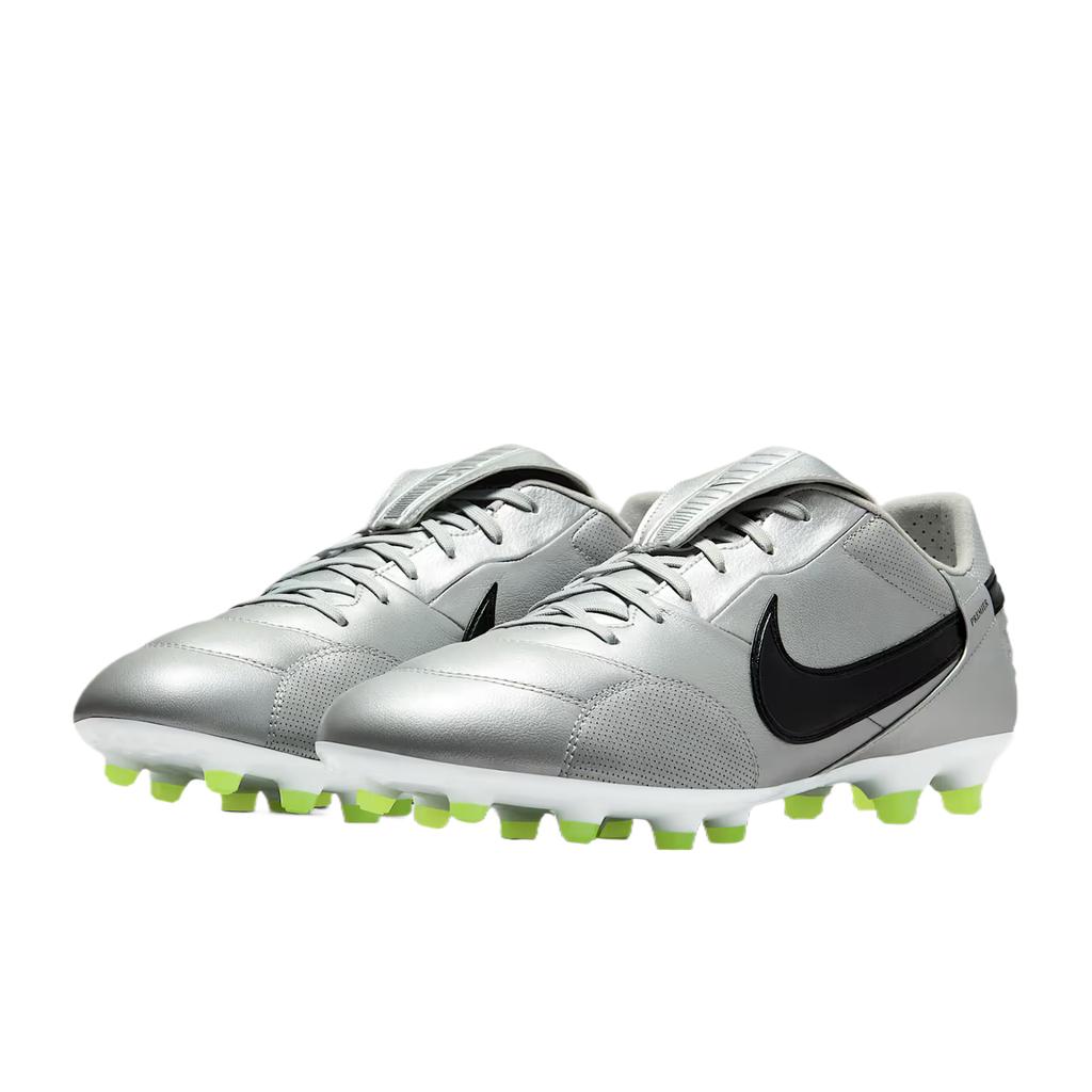 Nike Premier 3 Low FG Metallic Silver Volt Unisex Cleats Grey Black HM0265-004
