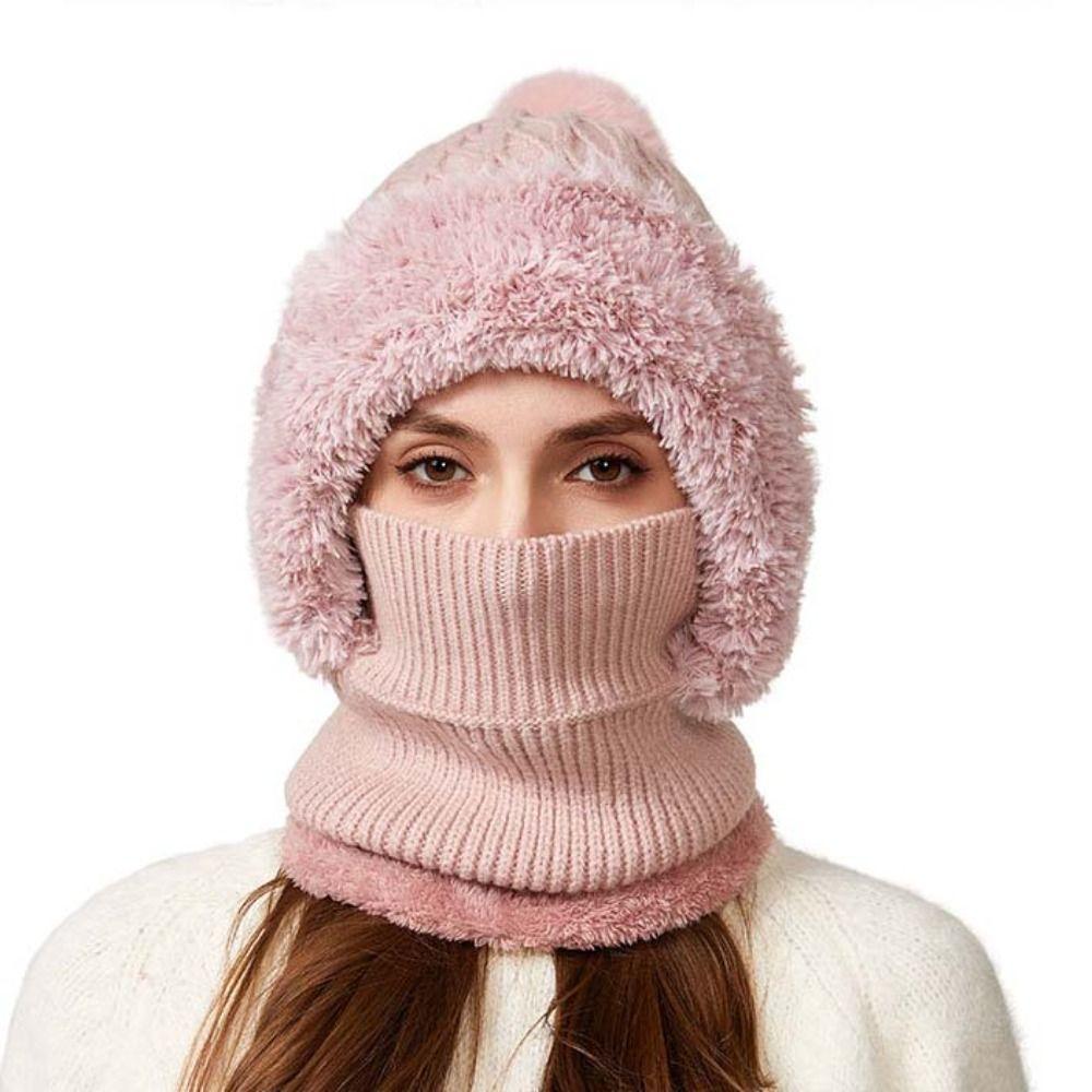 Windproof 2in1 Scarf Hat Plush Balaclavas Hat Fashion Winter Cap Mask Set  Riding