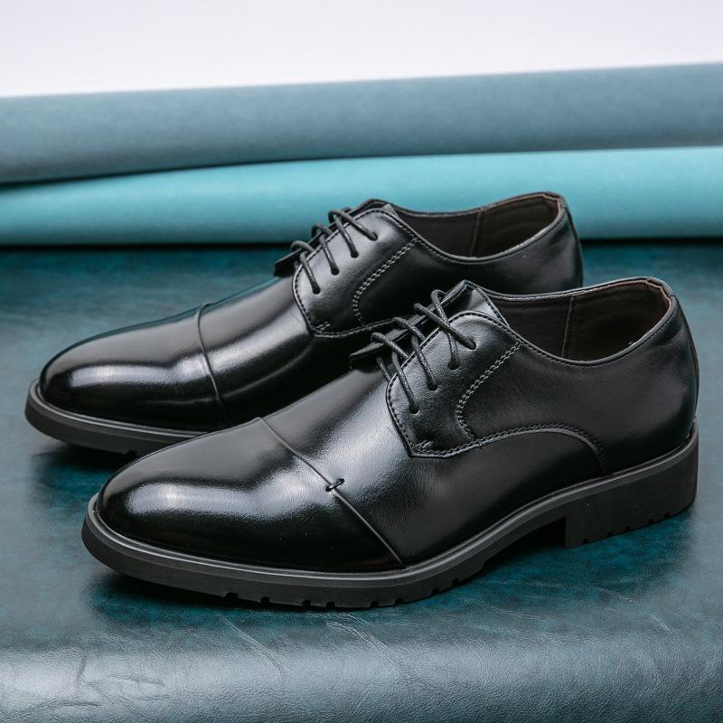 

Кожаные туфли, деловые, летние, дышащие, в британском стиле, повседневные, на толстой подошве, для увеличения высоты свадебной обуви жениха 46 чёрный