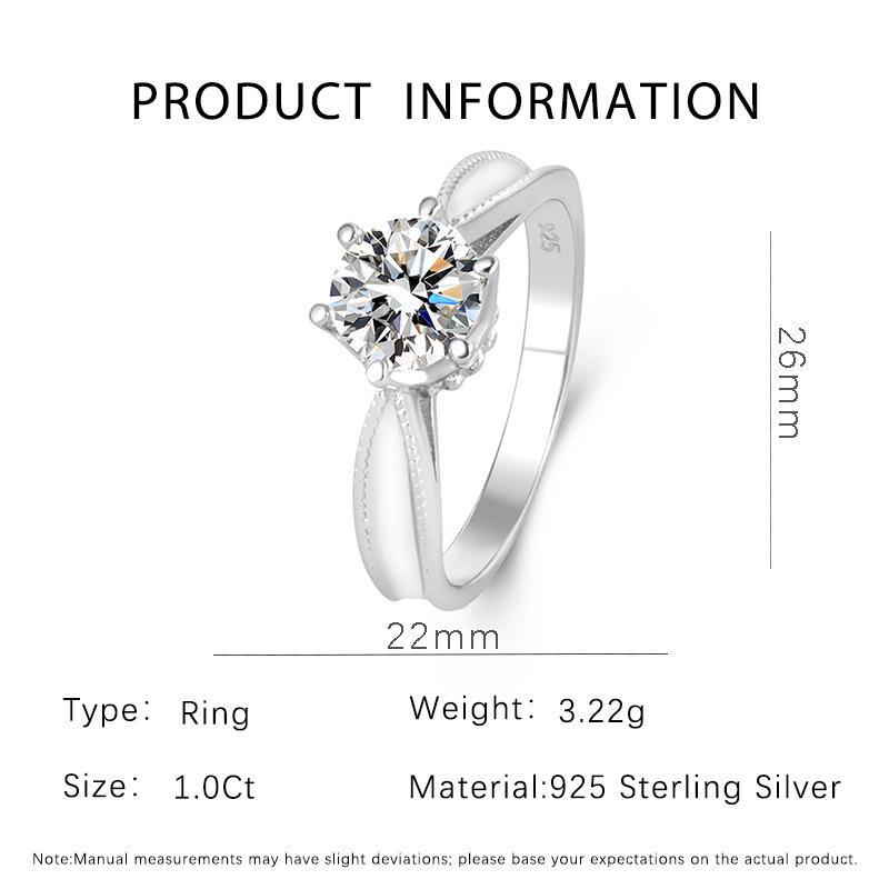 1 Carat Six-Prong S925 Silver Moissanite Ring - Classic, Simple, Colorfast Design Size 8