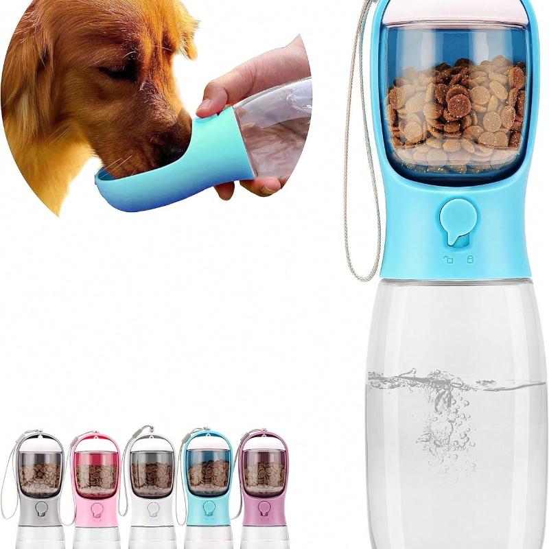 

Dog Water Bottle with Food Container, Travel Puppy Water Bowl, Portable Pet Dispenser, Dog Stuff Accessories Items, Automatic Feeder Feeding синий