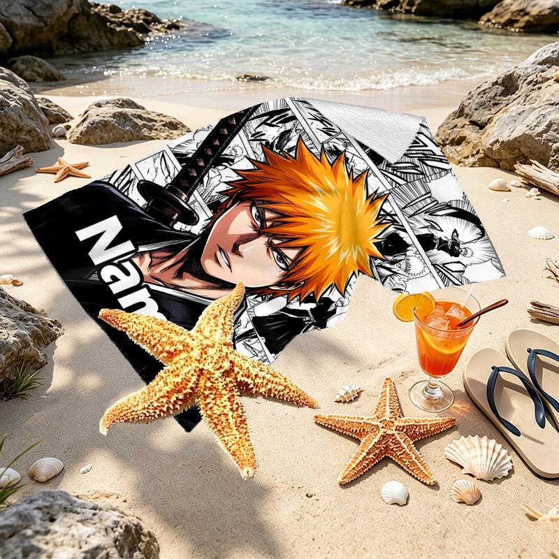 Custom Name Personalized BLEACH Print Beach Towel, for Trip Camping Beach Party Home Decor, Birthday Gift for Family & Friends