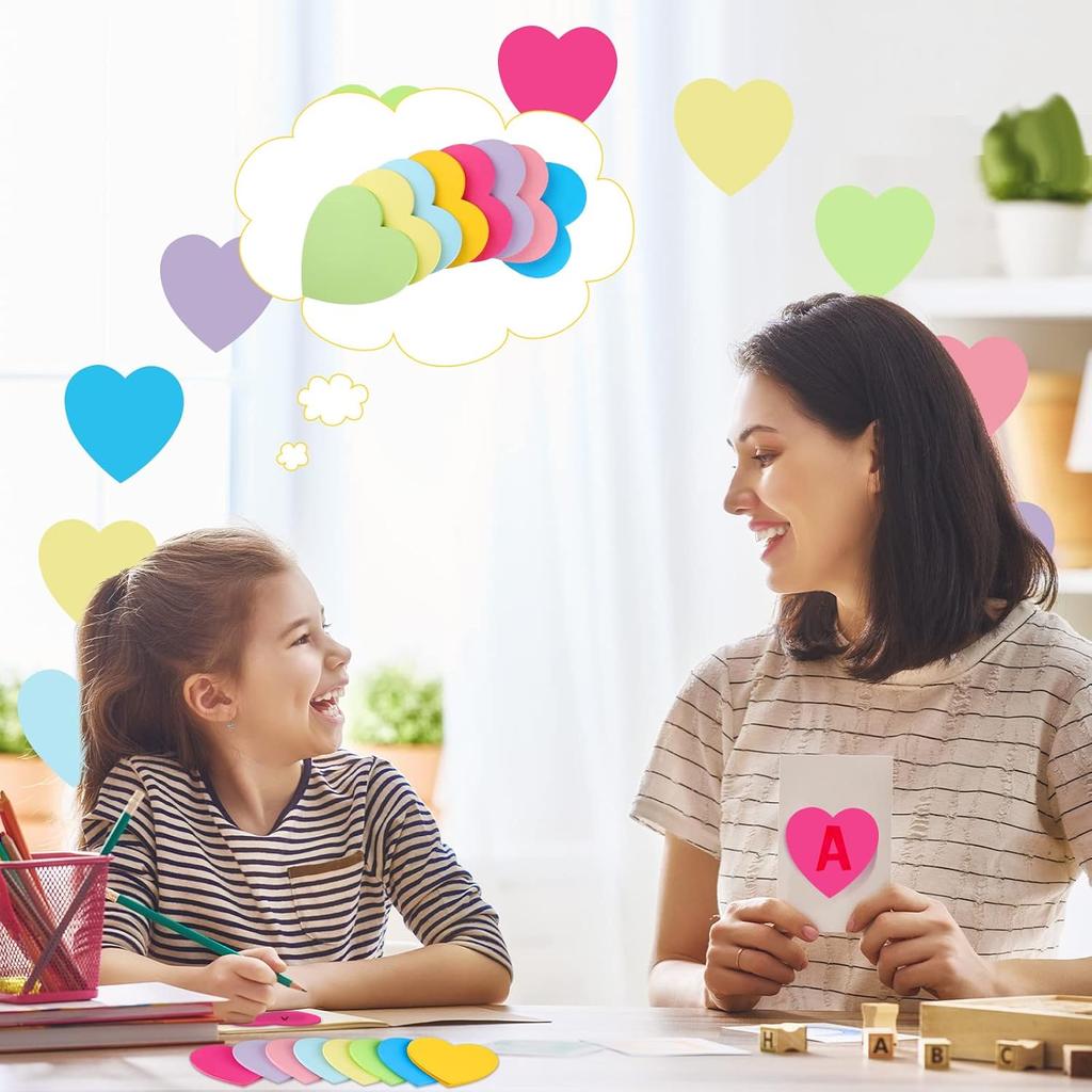 Teling 48 Pcs Heart Sticky Notes, 2160 Sheets Heart Shaped Sticky Notepads, 3 X 3 Cute Self Sticky Notepads Colorful Power Notes for Valentine's Day